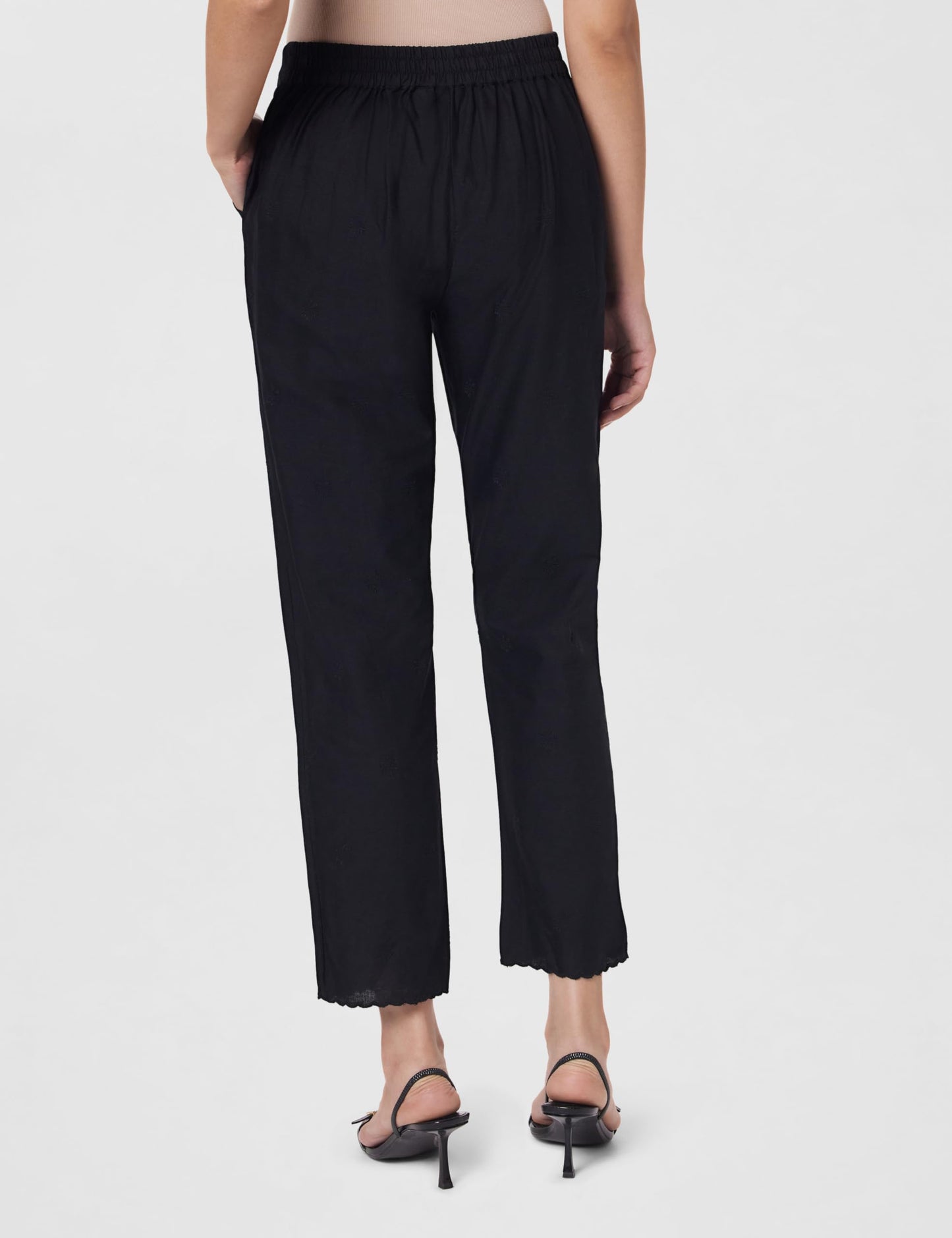 W for Woman W Cotton Blend Strechable Straight Pants for Women | Cotton Blend Straight Pants for Women | Trousers for Women Blac