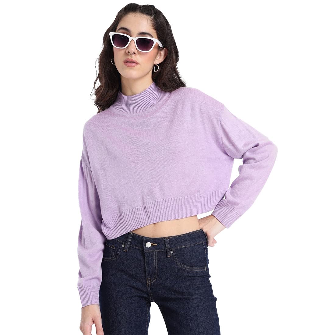 Bewakoof WomenS Solid Oversized Fit Full Sleeve High Neck Acrylic Sweater Purple