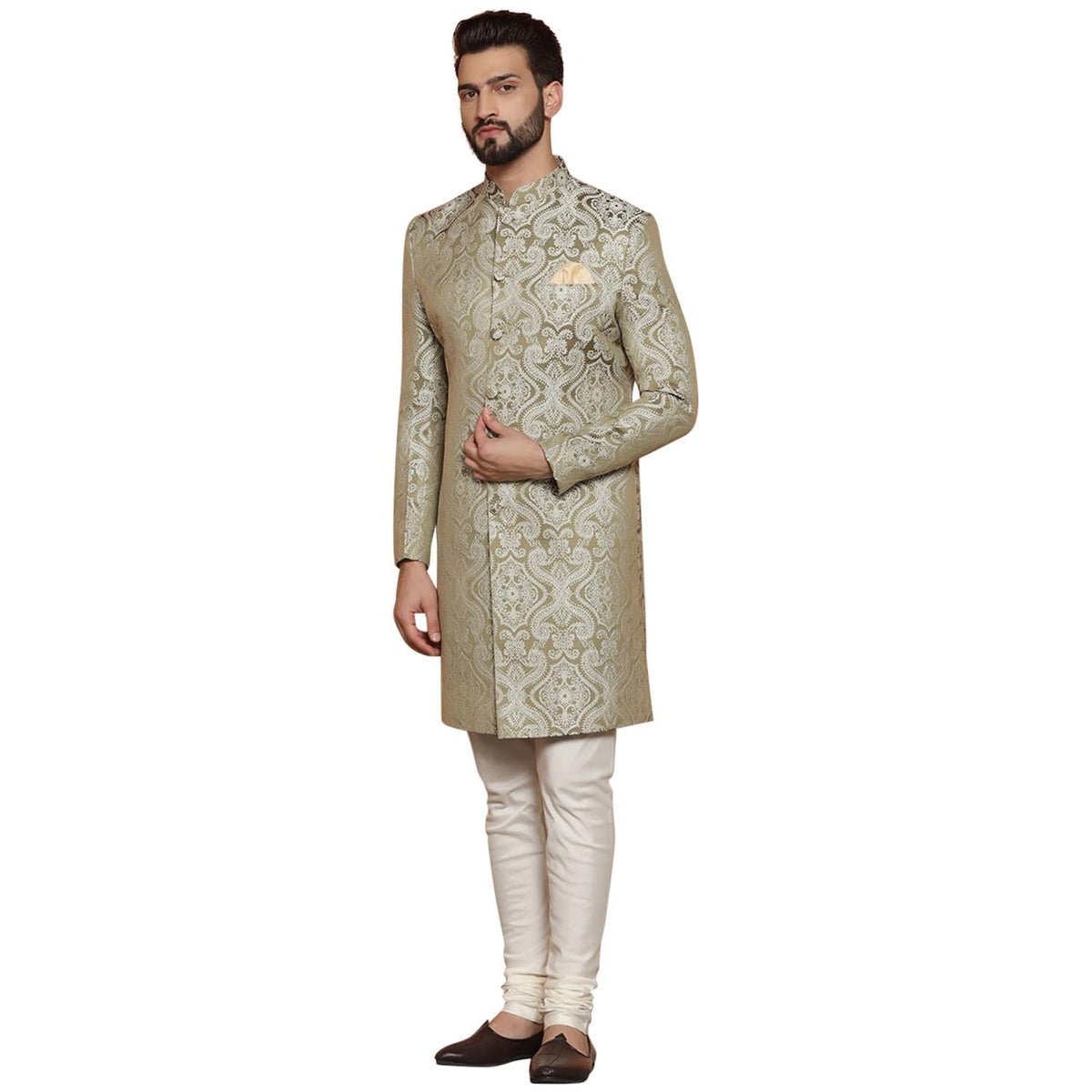 Kisah Sherwani For Men Wedding Embroidered Indo Western Sherwani With Churidar | Designer Ethnic Outfit For Groom & Festivals,