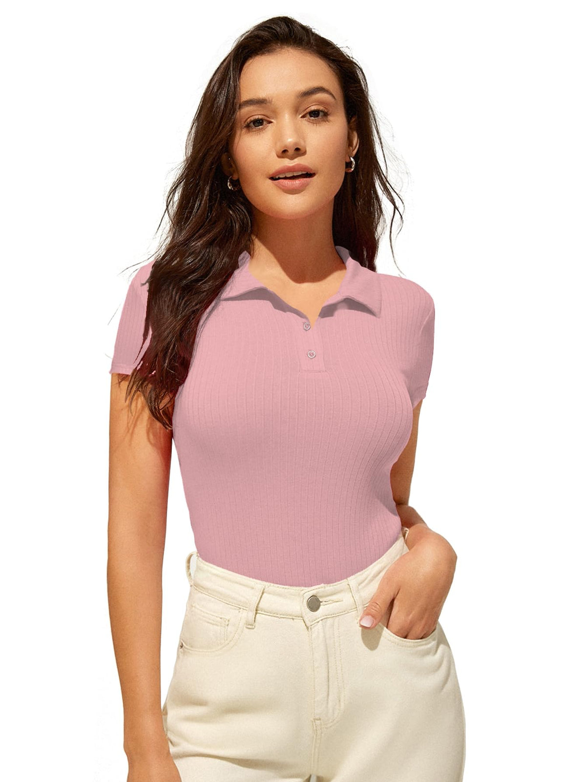 AVANOVA Slim Fit Western for Womens Ruched Solid Tunic Top_Peach