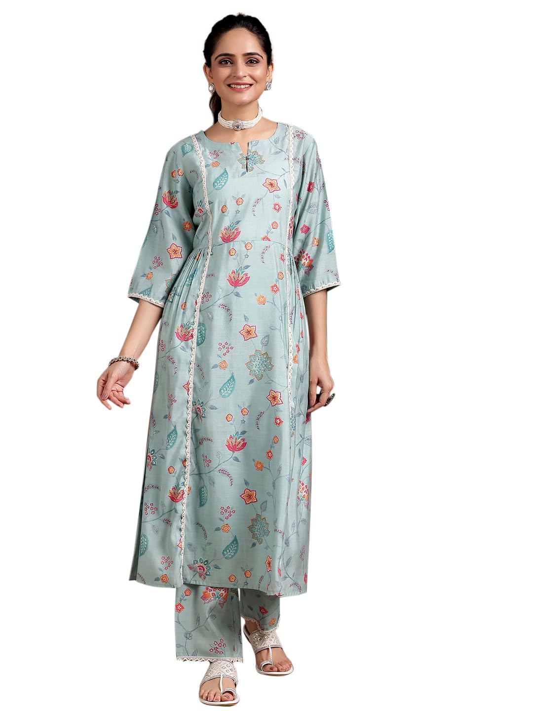 Libas WomenS Silk Blend Printed Kurta Set (36767O Blue