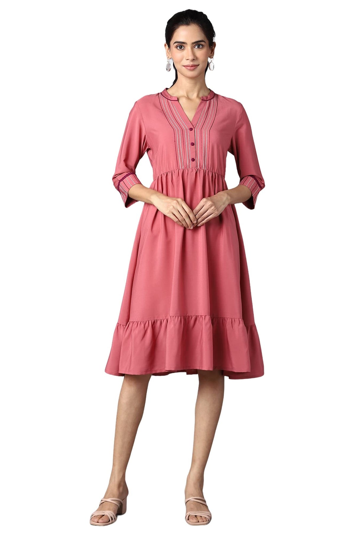 Aure Collection By Aurelia Pink Circular Embroidered Dress