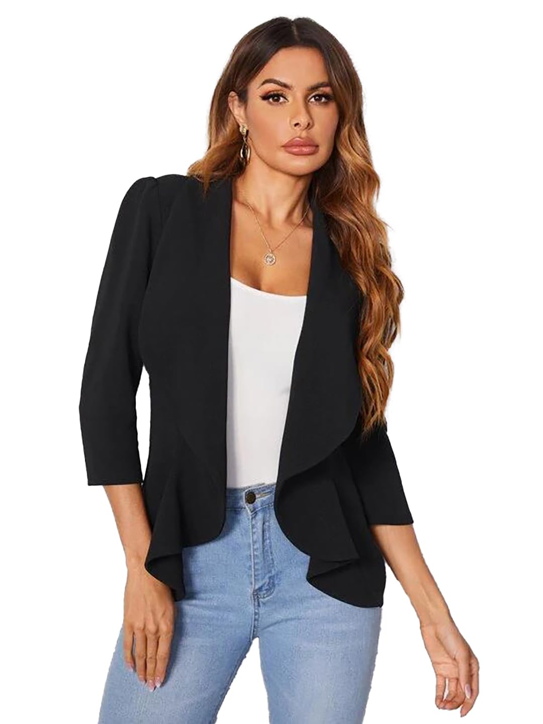 KOTTY Solid Mandarin Formal Women Blazer Coal Black