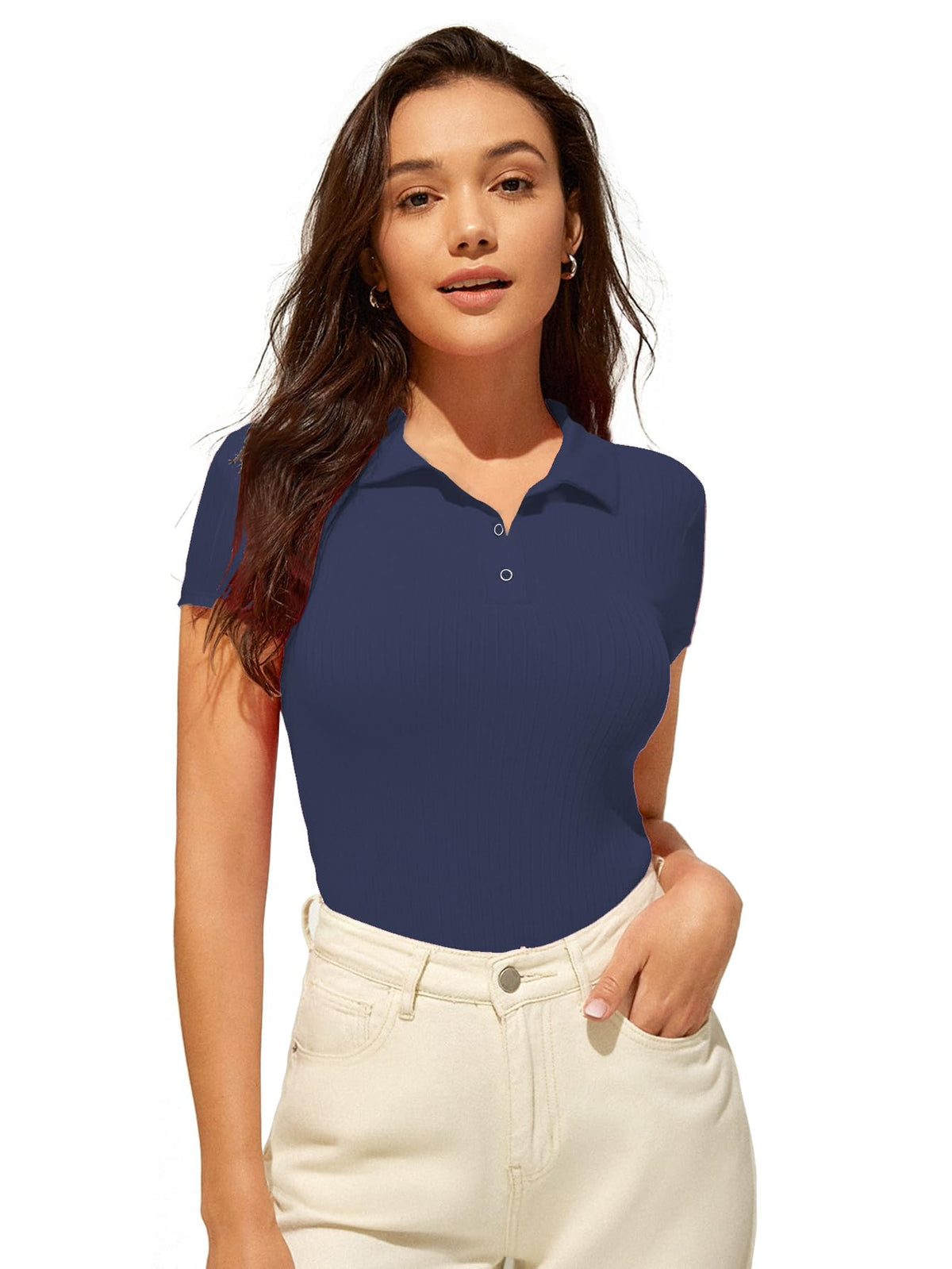 AVANOVA Slim Fit Western for Womens Ruched Solid Tunic Top_Navy Blue