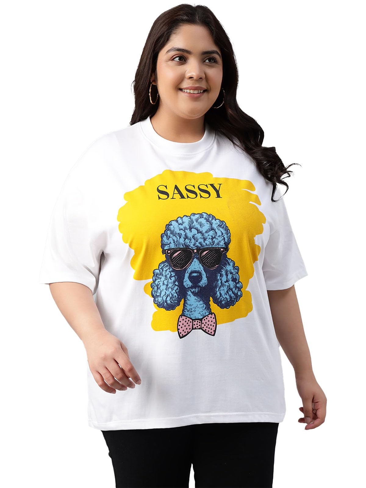 Juneberry 100% Pure Cotton Oversized Baggy Fit Cool Front Chest Graphic Printed Half Sleeve Plus Size T-Shirt For Women & Girls