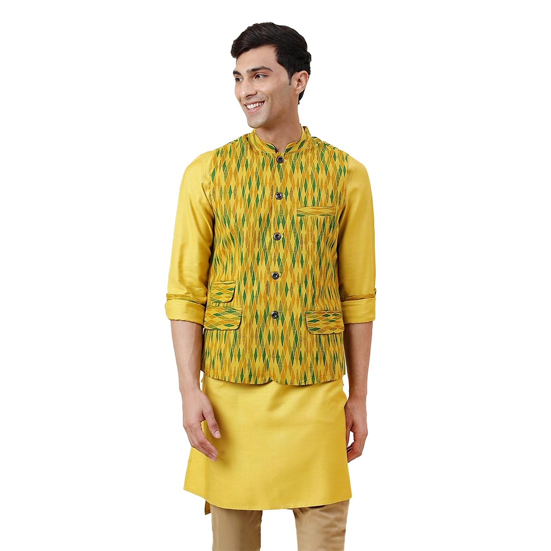 Nuindian Yellow Viscose Silk Slim Fit 2Pc Set, Yellow (Xs)