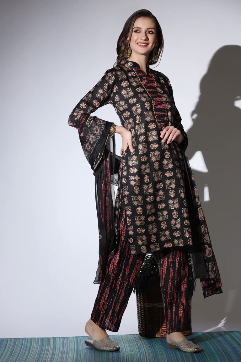 OM SAI LATEST CREATION Kurta for Women || Cotton Fully Stitched Floral Hand Block Printed Straight Kurtas for Girls || Stand Collar 'V' Neckline Kurta || Casual Kurtas for Women.
