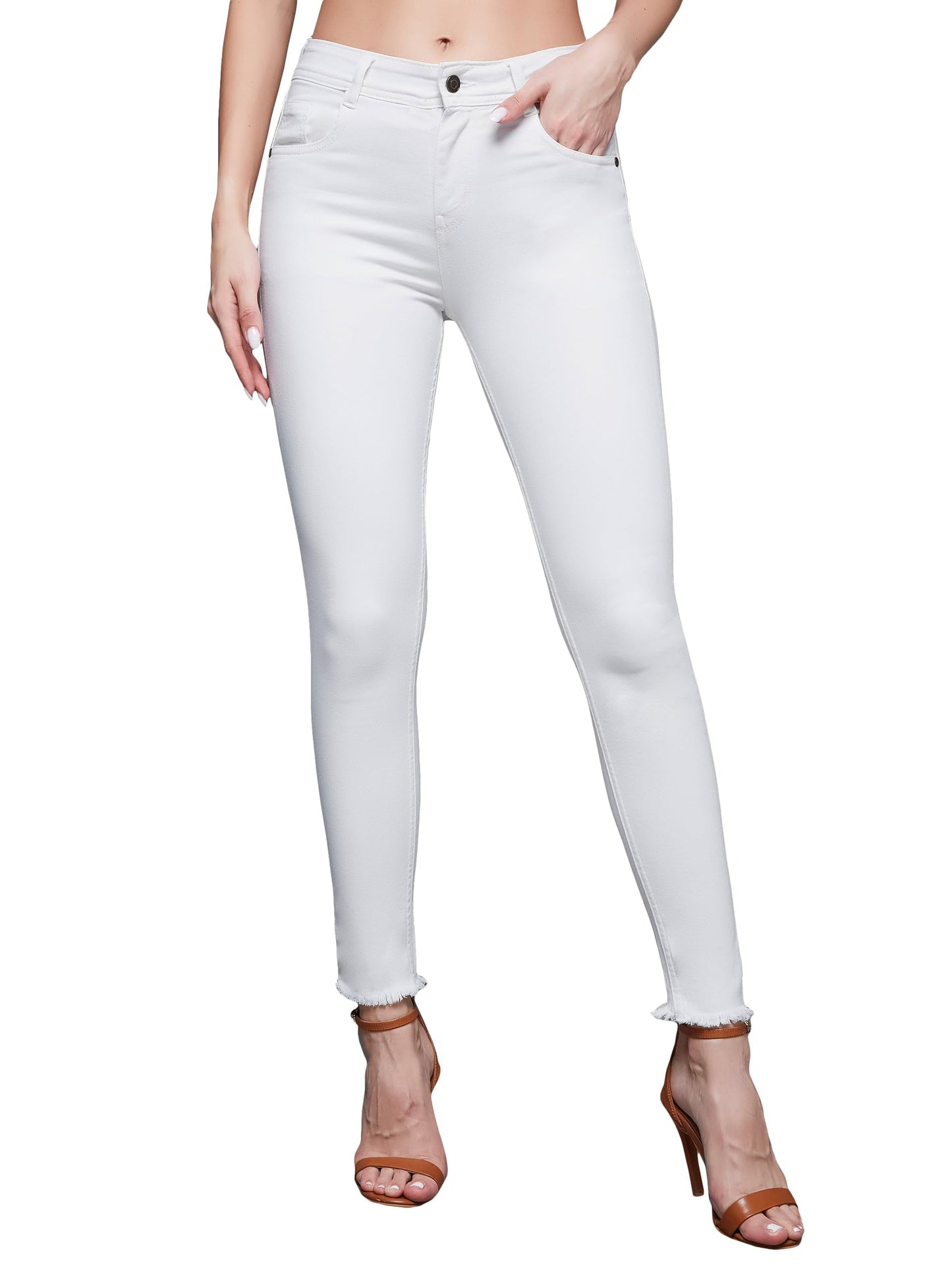 Miss Chase WomenS Skinny Mid Rise Cropped Stretchable Denim Jeans (Mcss20Den99-03-82-32, White, 32)
