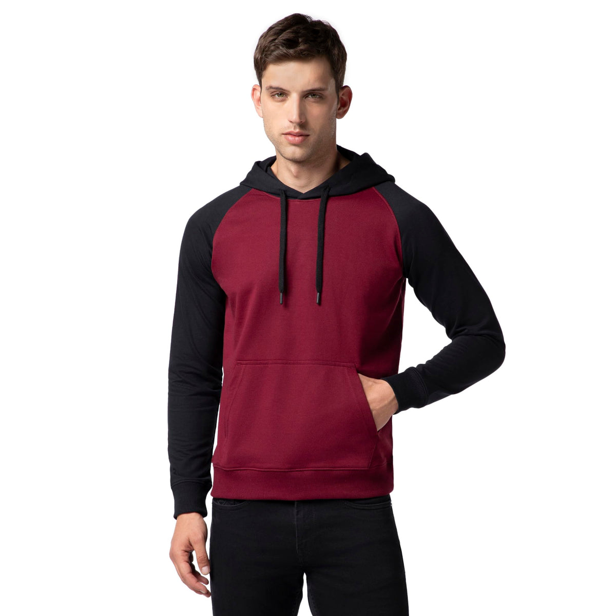 FYLTR Mens Casual Colourblock Raglan Hoodie with Drawstrings - Utility Pockets | Ribbed Hem & Cuff