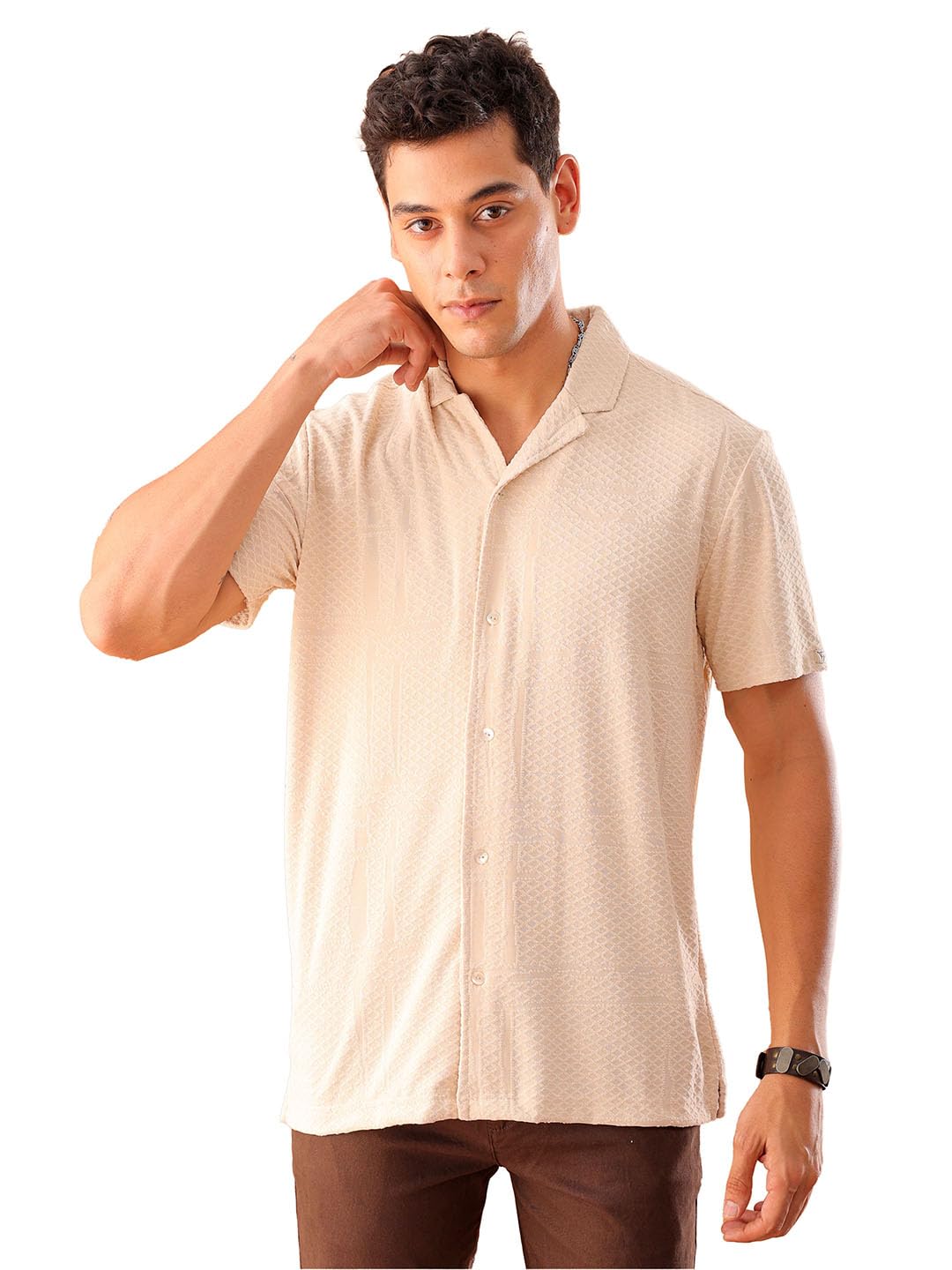 The Indian Garage Co Mens Slim Fit Shirt (1223-SHTKRS-02-02_Cream