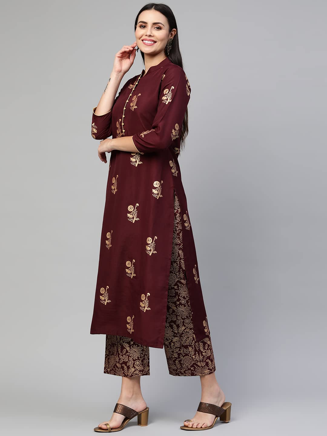 ANNI DESIGNER Women's Cotton Blend Straight Embellished Kurta with Palazzo (Anwita