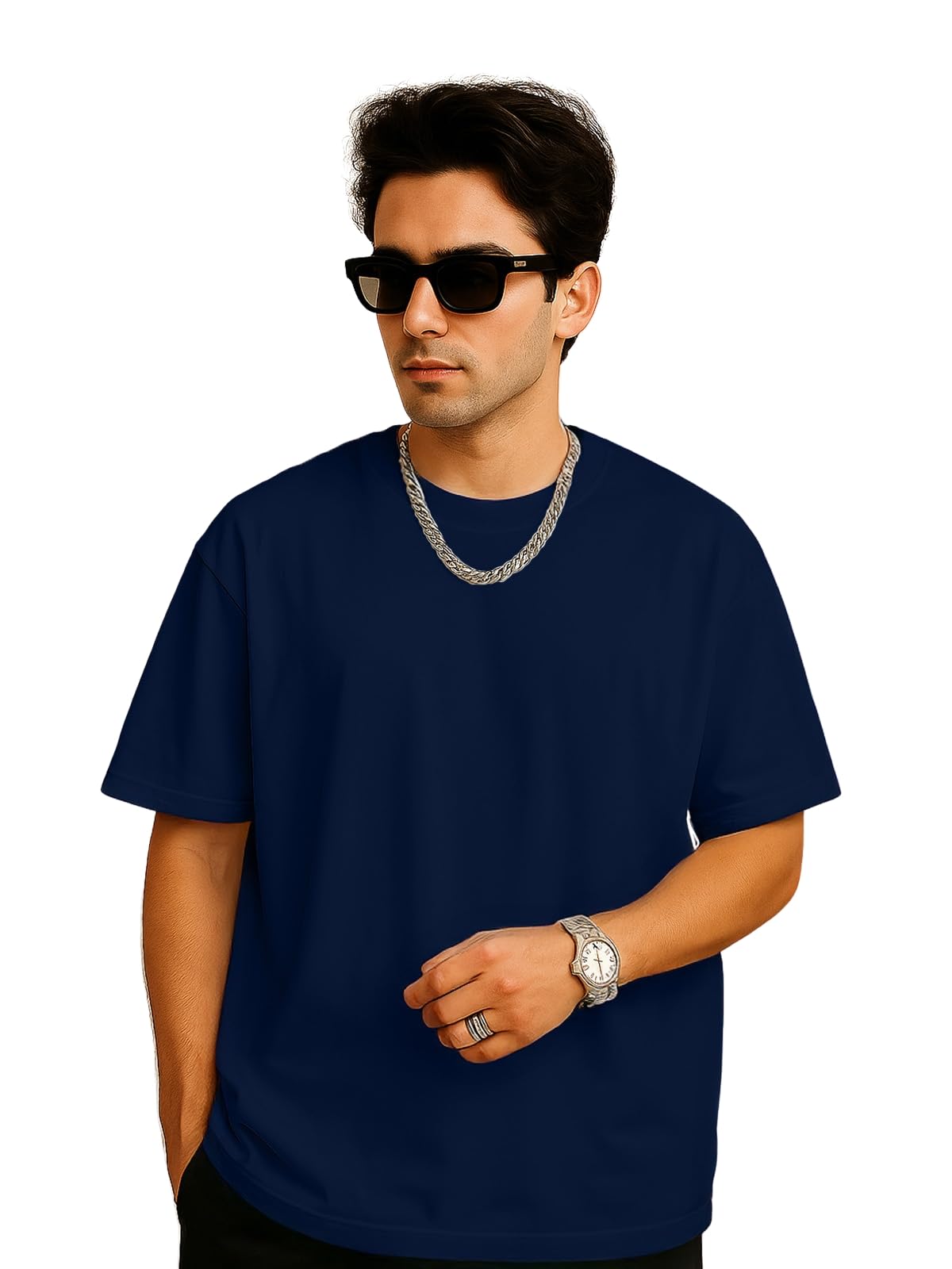 Veirdonavy Oversized Baggy Fit Drop Shoulder Short Sleeve Round Neck Solid Cotton T-Shirt
