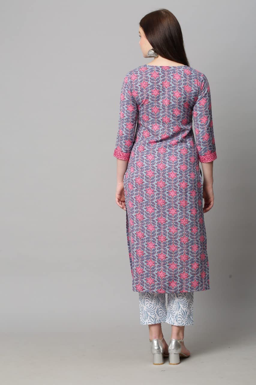 ANNI DESIGNER Women's Cotton Straight?urta with Palazzo (KUR104)
