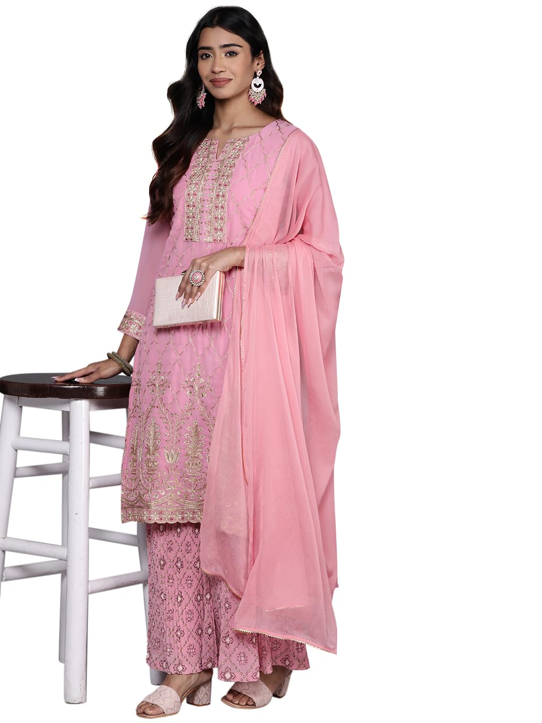 Libas WomenS Georgette Kurta Sets (48390_Pink