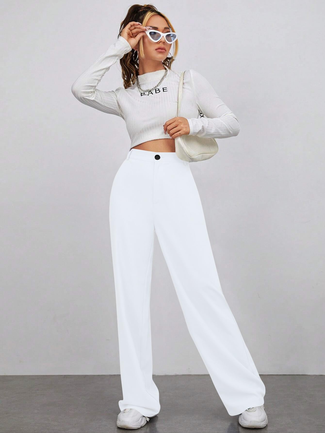 Toochki Trousers for Women | Womens High-Waisted Pant | Trouser | Korean Style | White