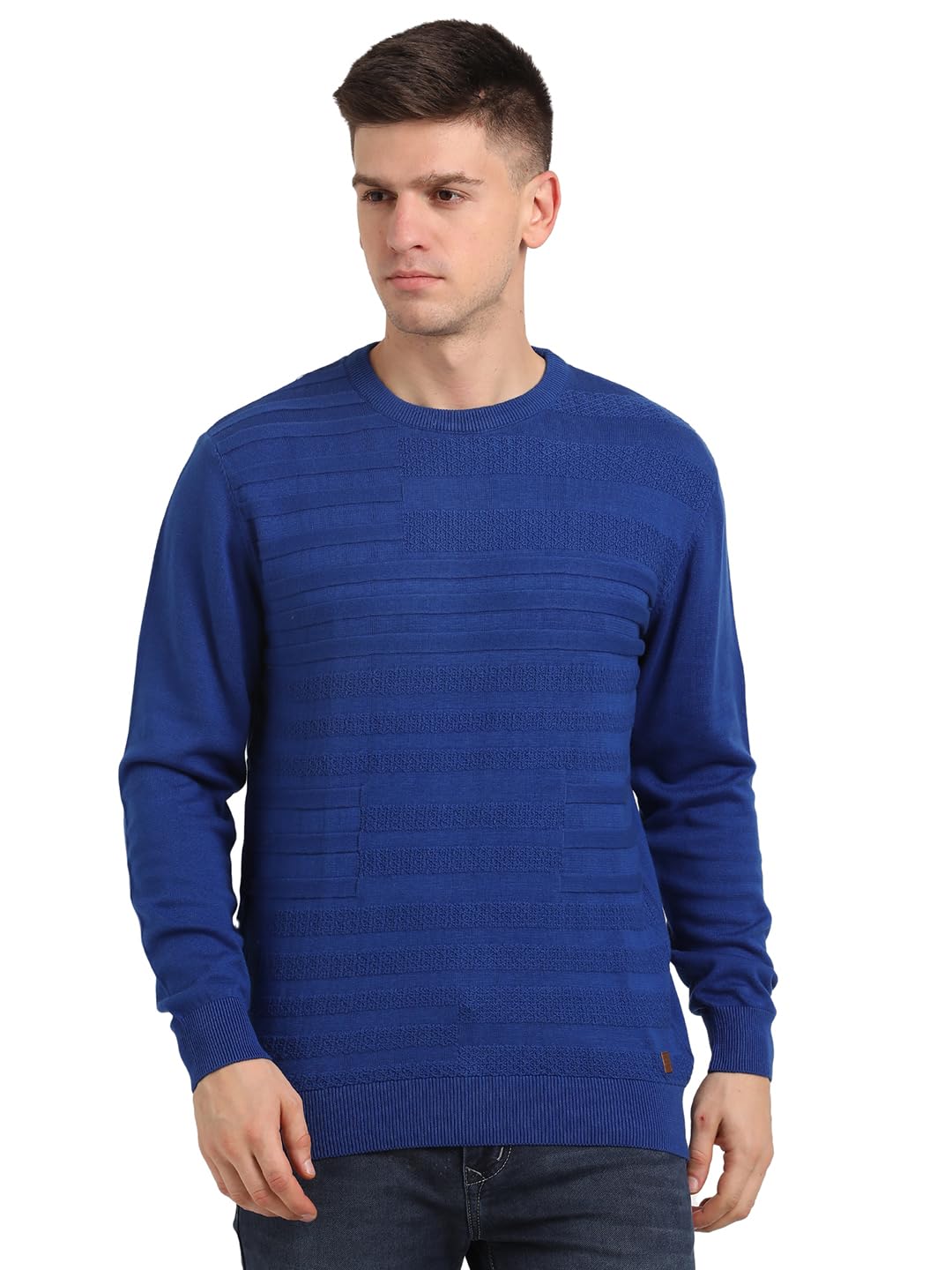 Turtle Men Knitted Slim Fit Full Sleeve Blue Pullover