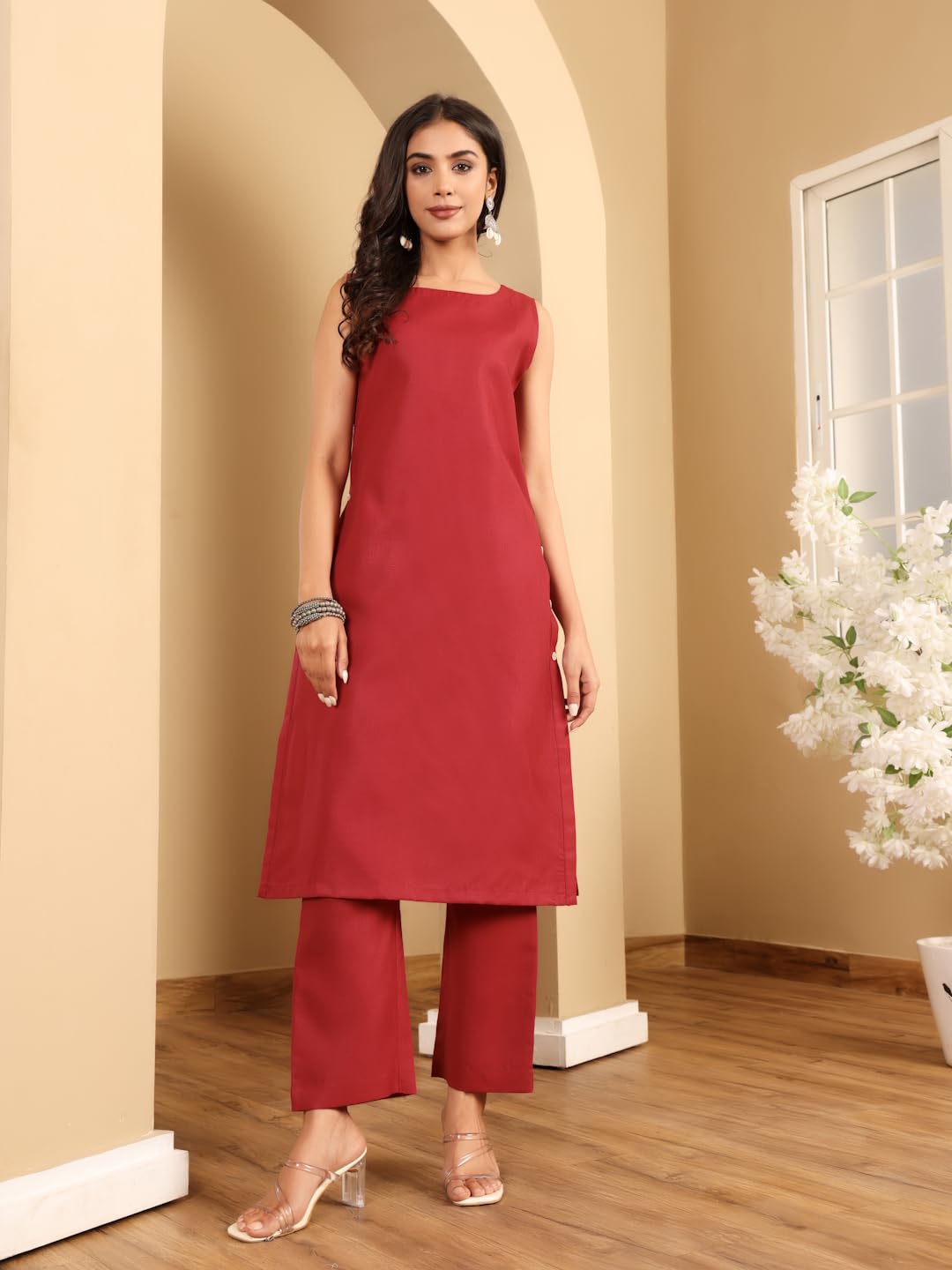 Varanga Women Solid Functional High Slit Kurta with Trouser
