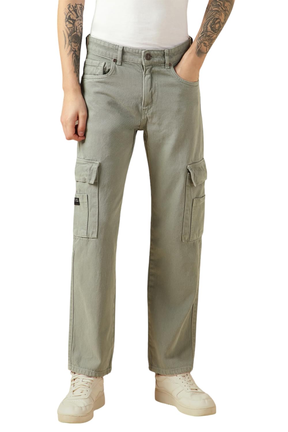 Dennis Lingo Mens Green Cotton Relaxed Fit Mid-Rise Casual Jeans DLMJNMJJ24008_SG