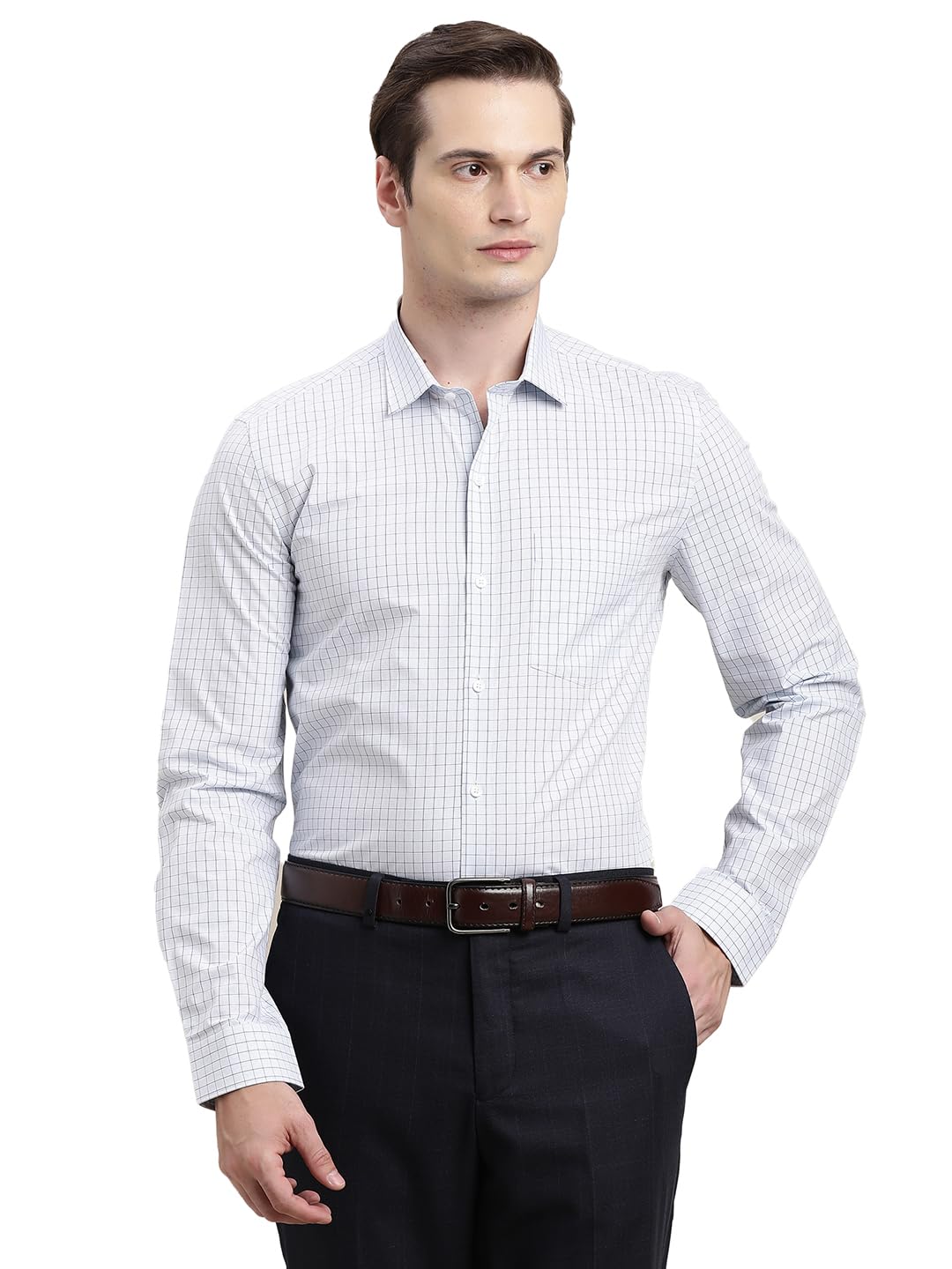 Turtle Men Giza Cotton Slim Fit White Checkered Full Sleeve Formal Shirt