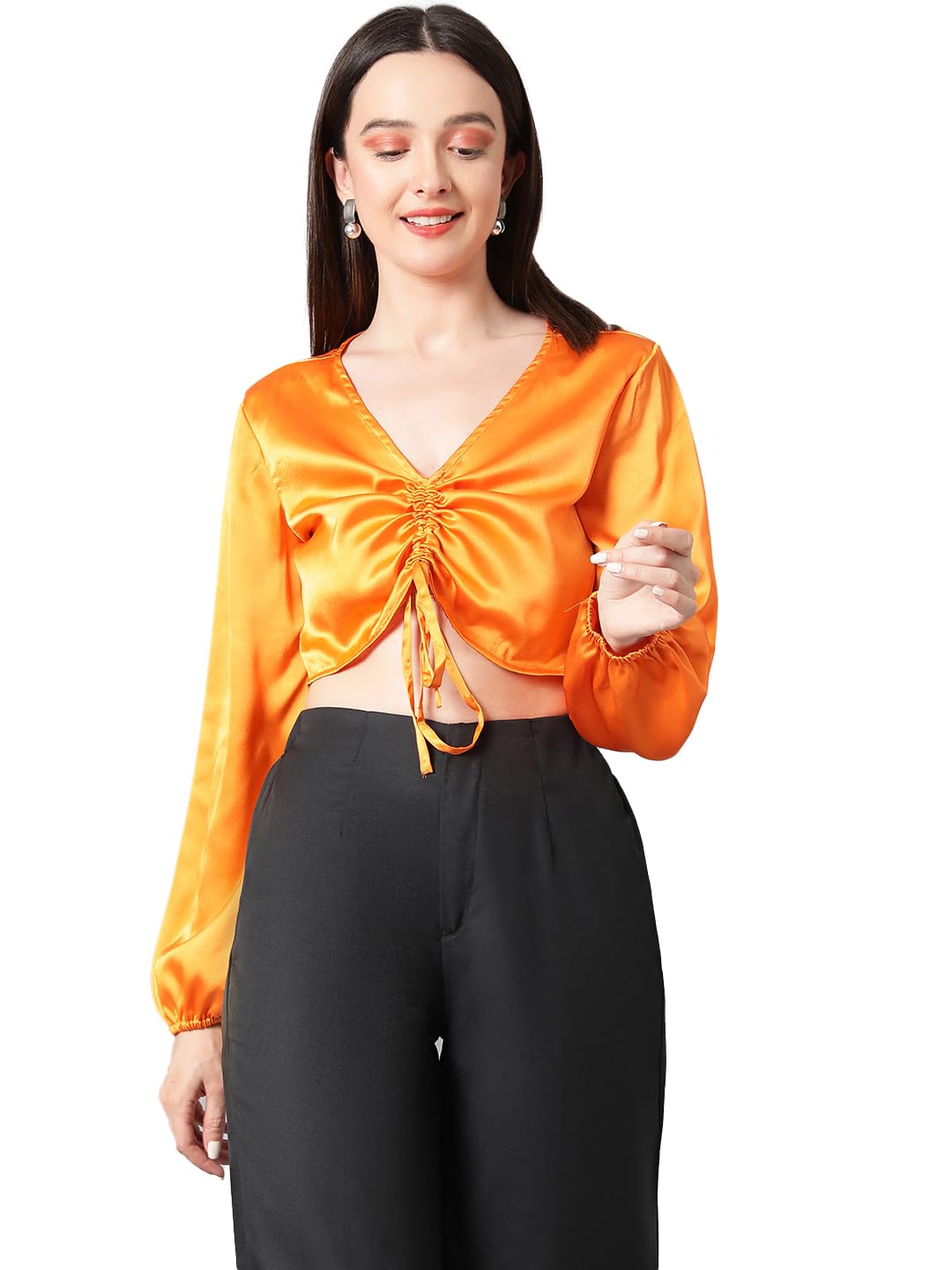 Kotty Womens Satin Full Sleeves Solid Top