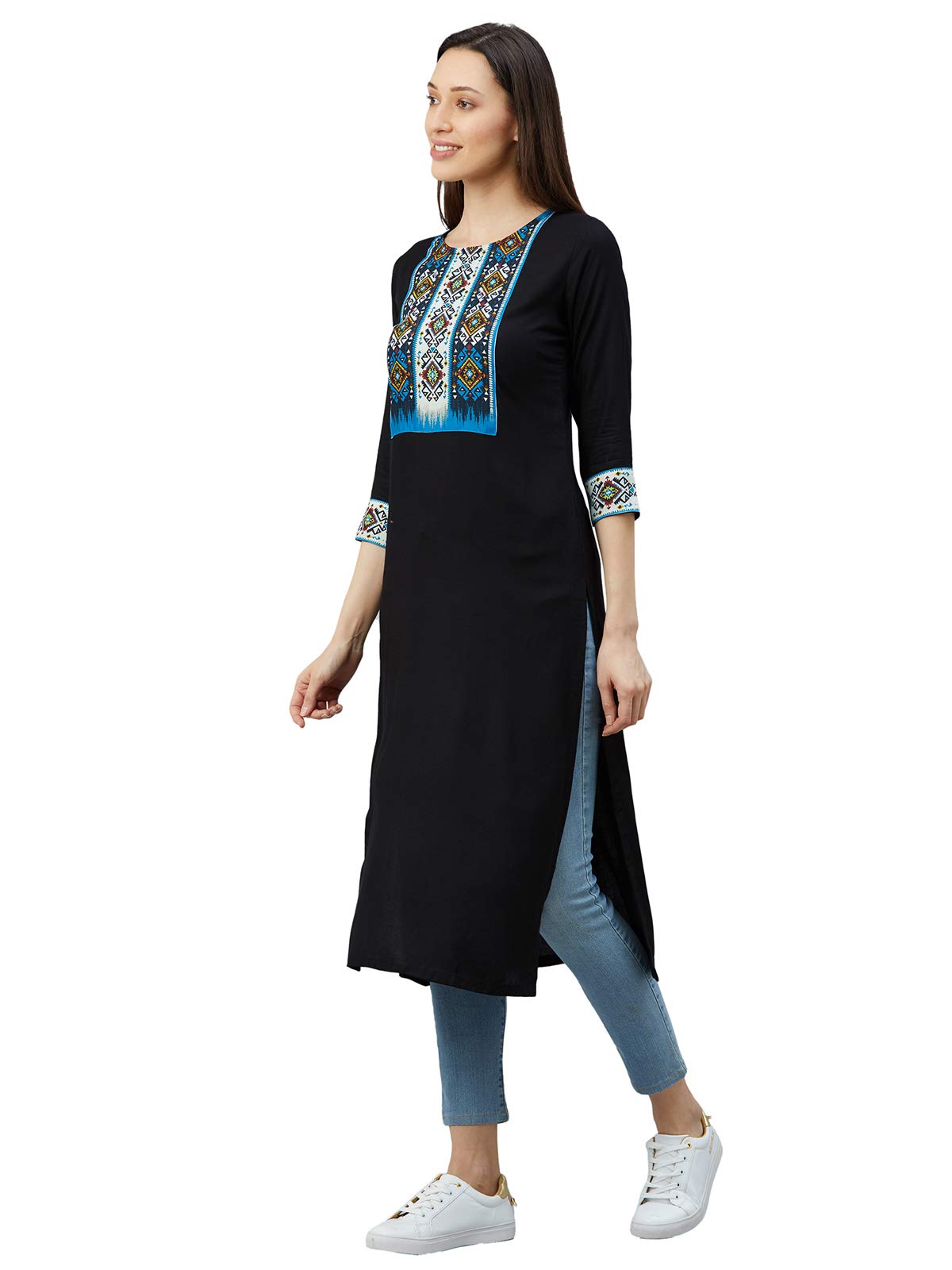 Sanisa Women's Cotton Digital Print, Foil Print, Laced Kurta