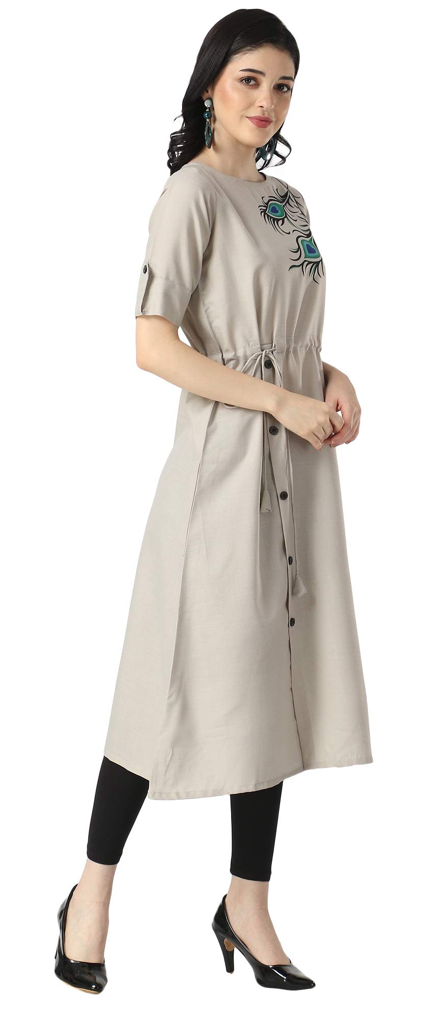 Om Sai Latest Creation WomenS Slub Cotton Mor Pankh Printed Anarkali Kurti New Selection 2023 Under 399 Designer Attractive Loo
