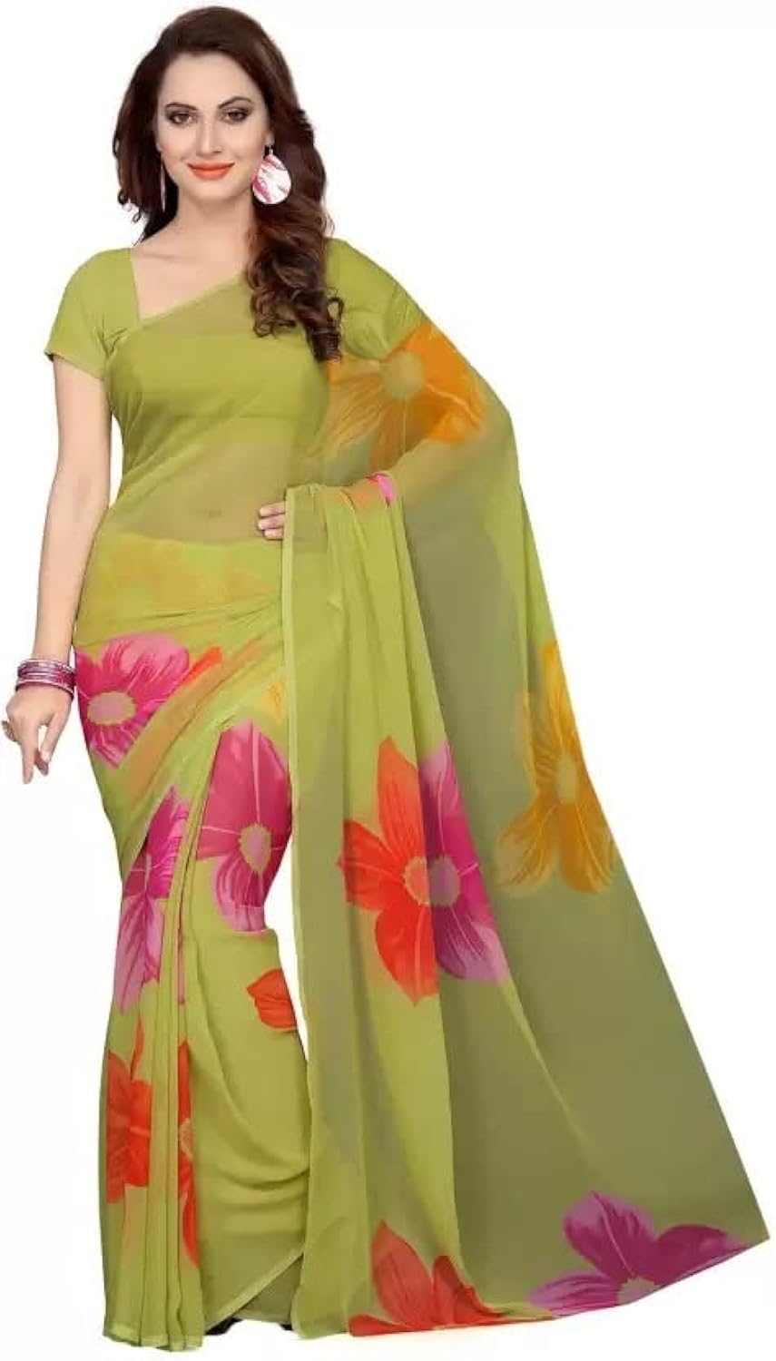 Yashika Womens Jacquard Georgette Standard Length Saree (Multi Flower_04_Multi01)