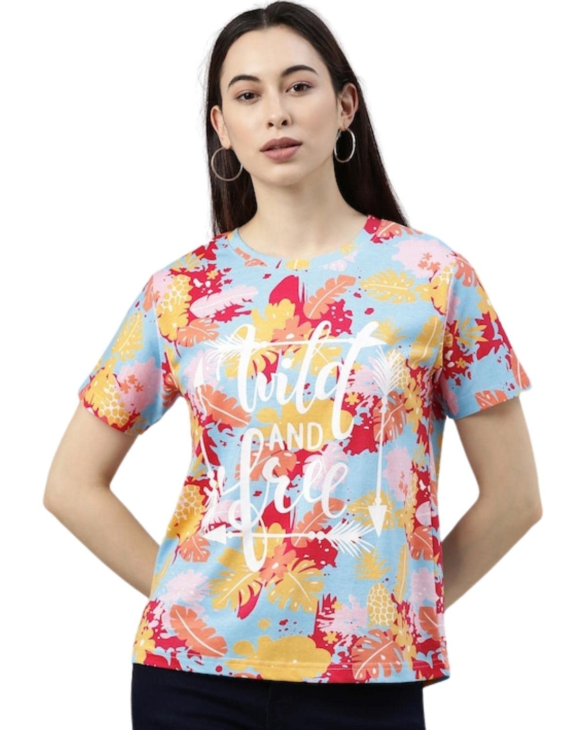 Juneberry WomenS Cotton Half Sleeve Regular Fit Printed T-Shirt (Jb_Tsh_54_502_Wild_4Xl)