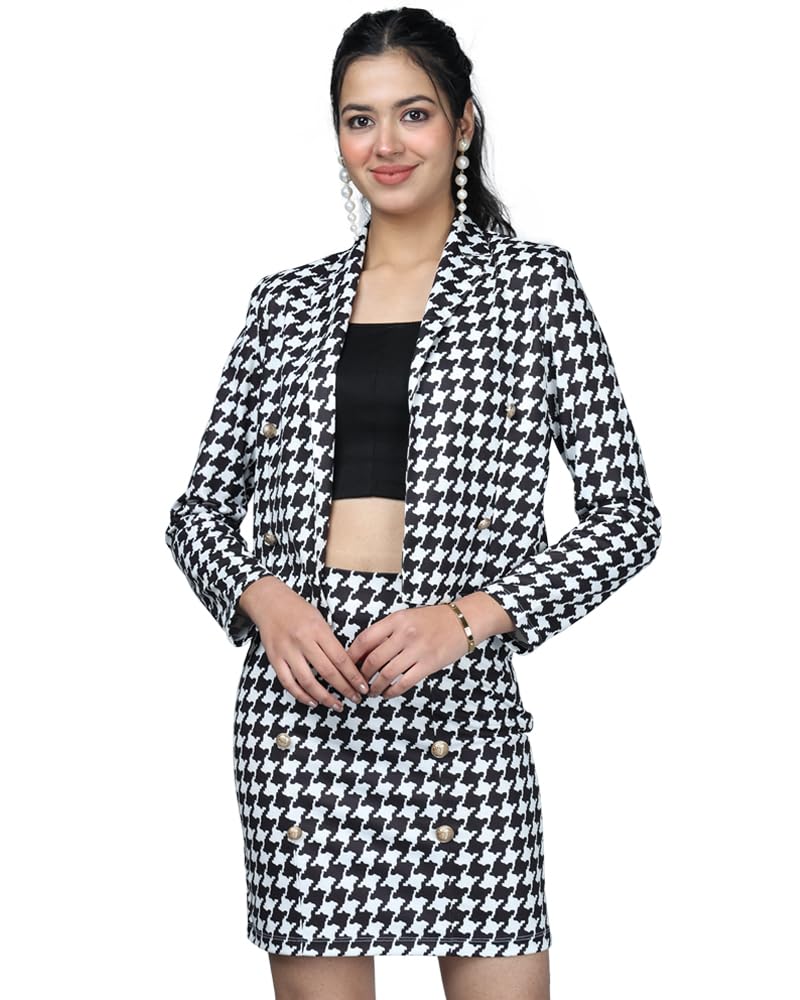 Noble Monk WomenS Co-Ord Set Top And Skirt | Laple Collar Co-Ords | Three Piece Co-Ord Set |Formal Blazer Cord Set For Women