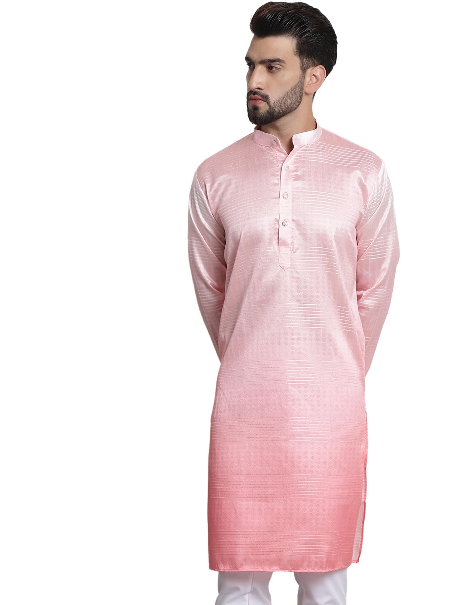Sojanya (Since 1958 MenS Jacquard Silk Multi Shade Pink Color Kurta With Sequence