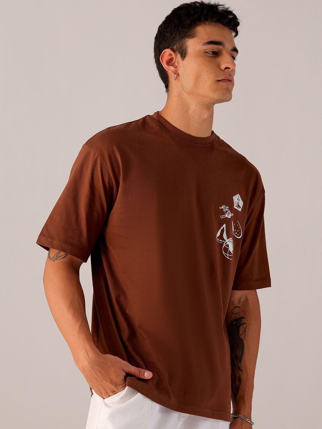 The Indian Garage Co Men Boxy Oversized Graphic Back Printed Round Neck Tshirt