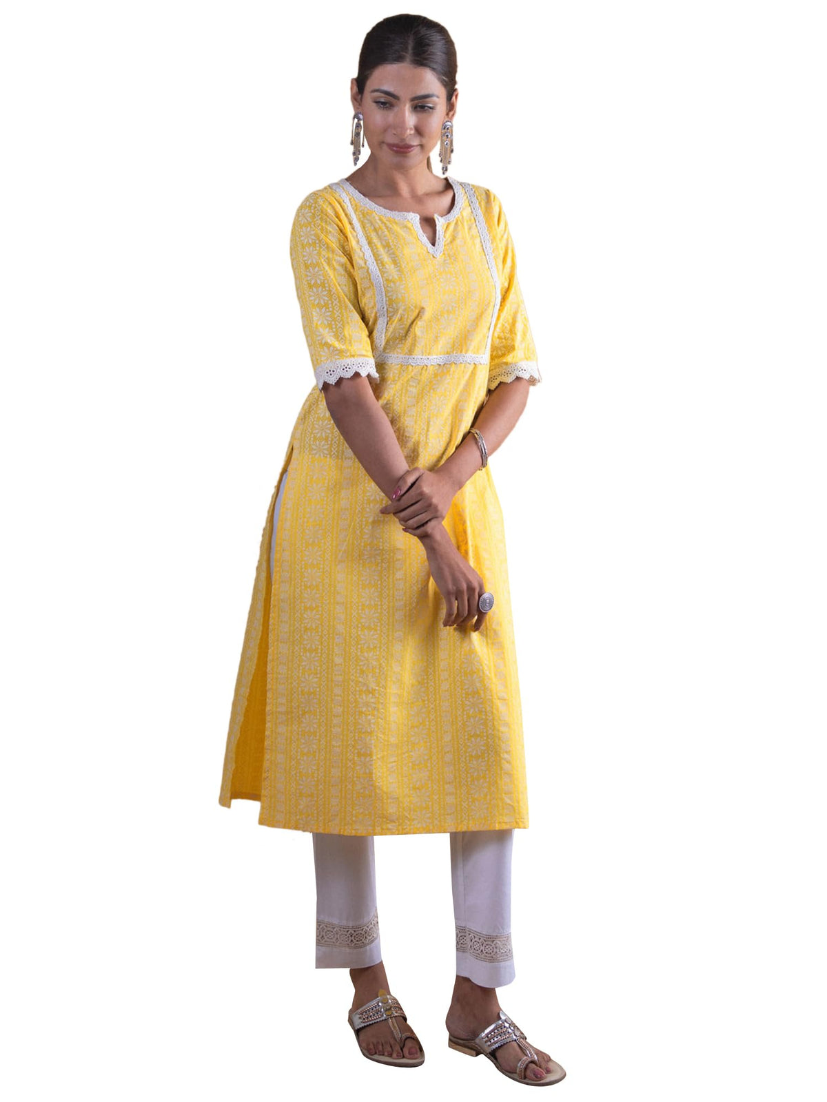 Libas Womens Cotton Straight Kurta (8479MJ_Yellow