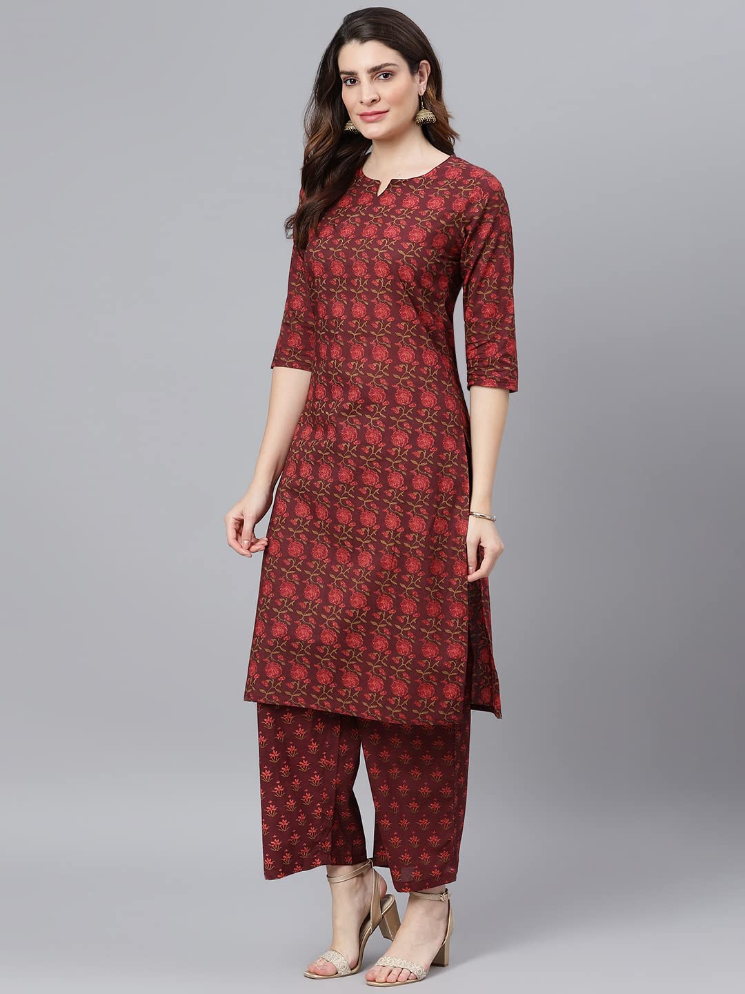 idaLia Maroon Printed Kurta Set