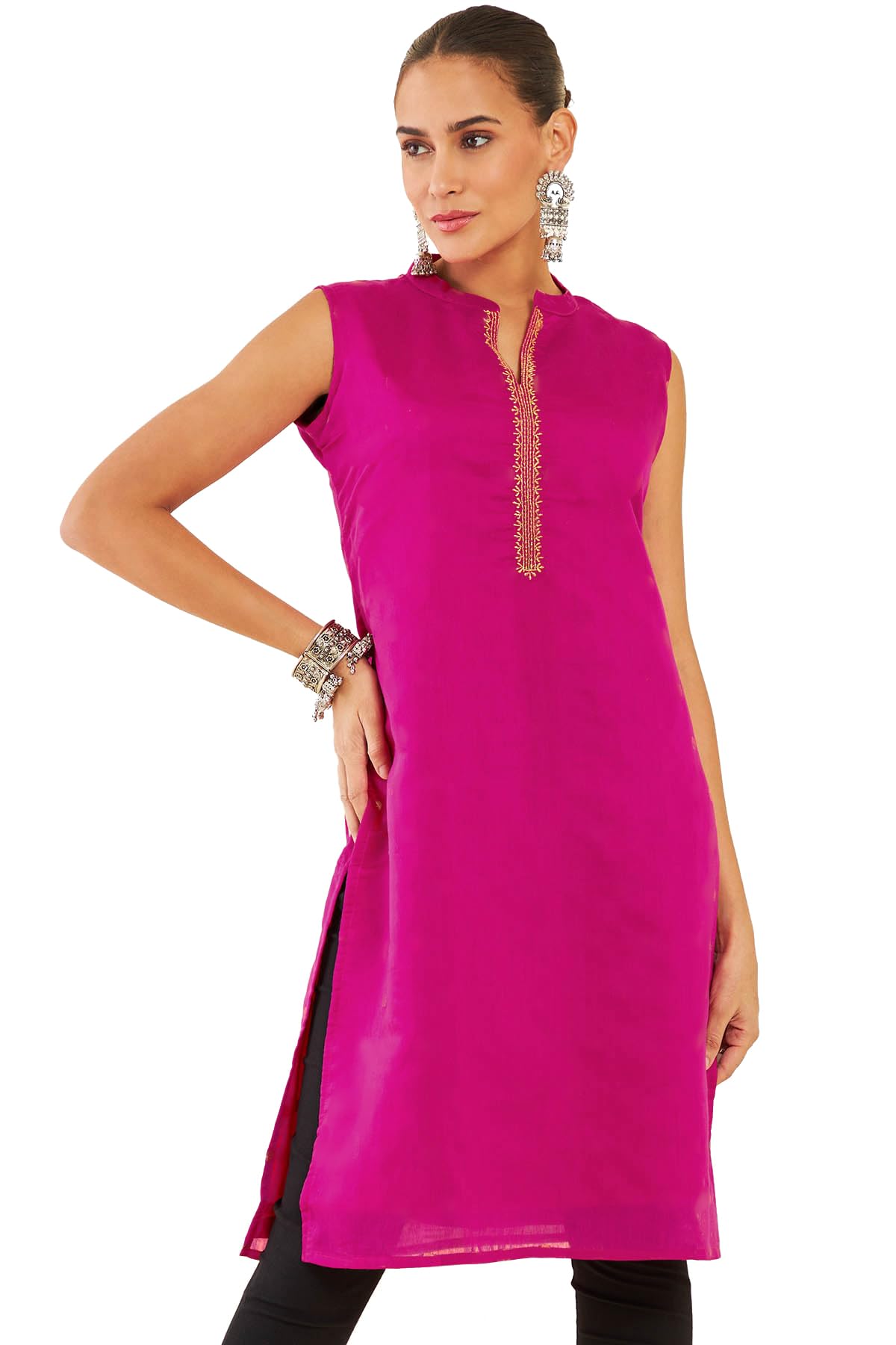 Soch Women's Chanderi Embroidered Regular Kurta