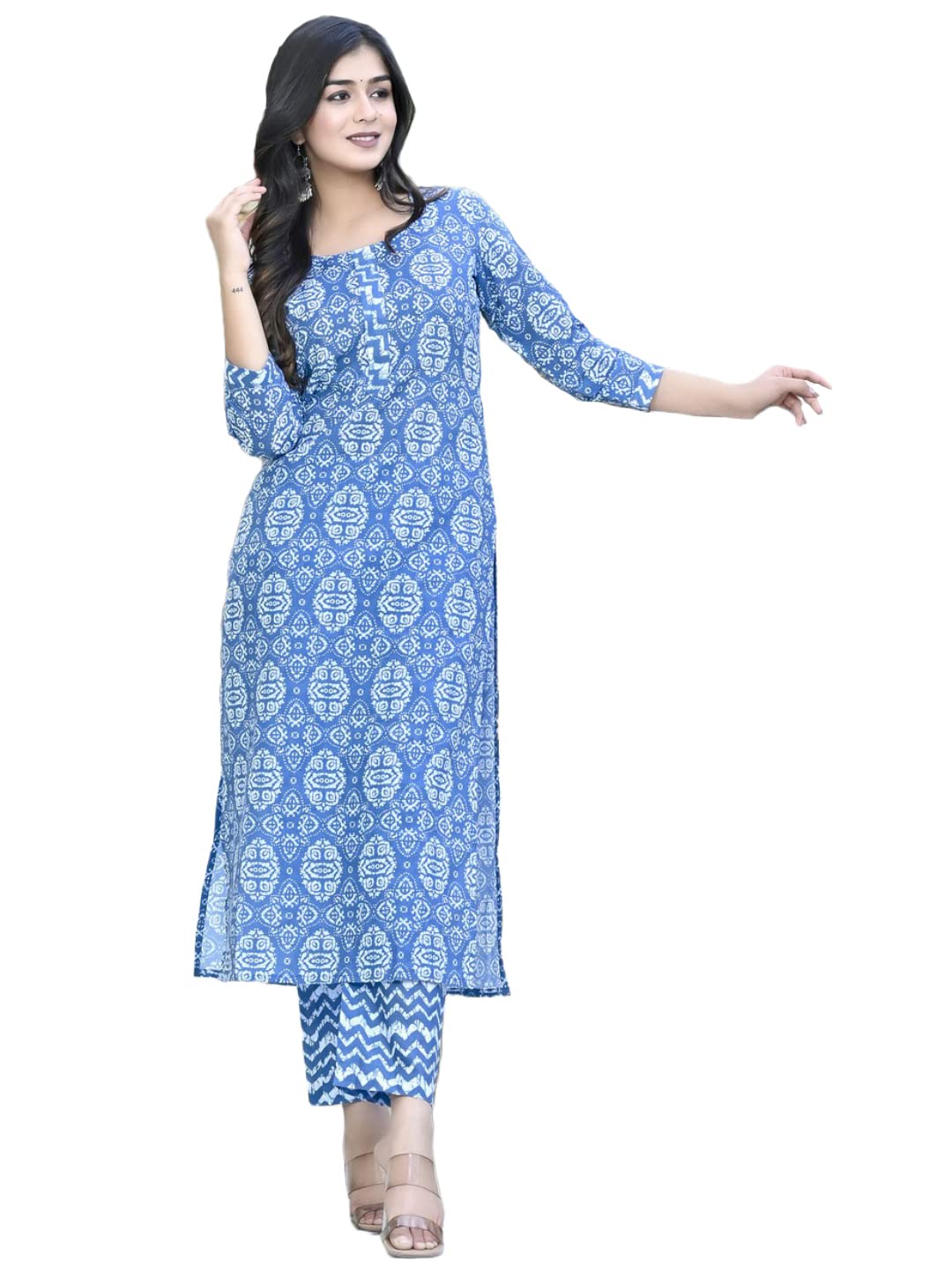 ANNI DESIGNER Womens Cotton Blend Printed Straight Kurta with Pant (Pana