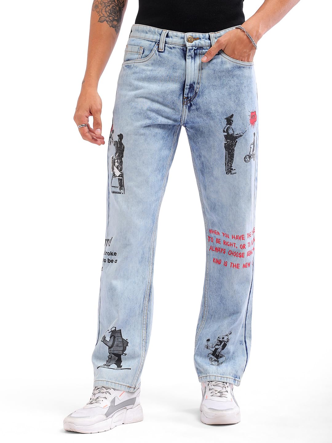 The Indian Garage Co Men Vintage Straight Fit Character Mid-Rise Jeans Blue