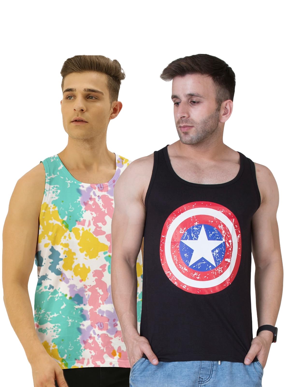 Veirdo Mens Cotton Scoop Neck Regular Fit Printed Sleeveless Vest