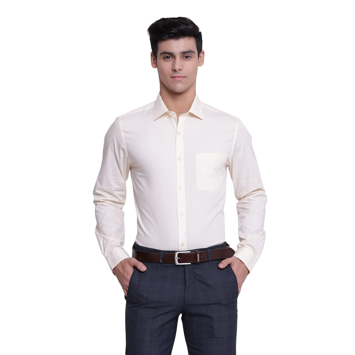 Turtle Men Cotton Cream Slim Fit Solid Formal Shirts