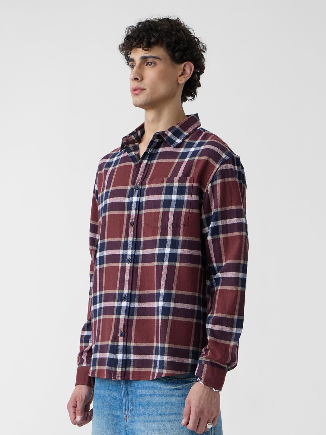 The Souled Store Plaid Shirt: Copper Men and Boys Long Sleeves Collared Neck Button Front Cotton Relaxed Fit Shirts