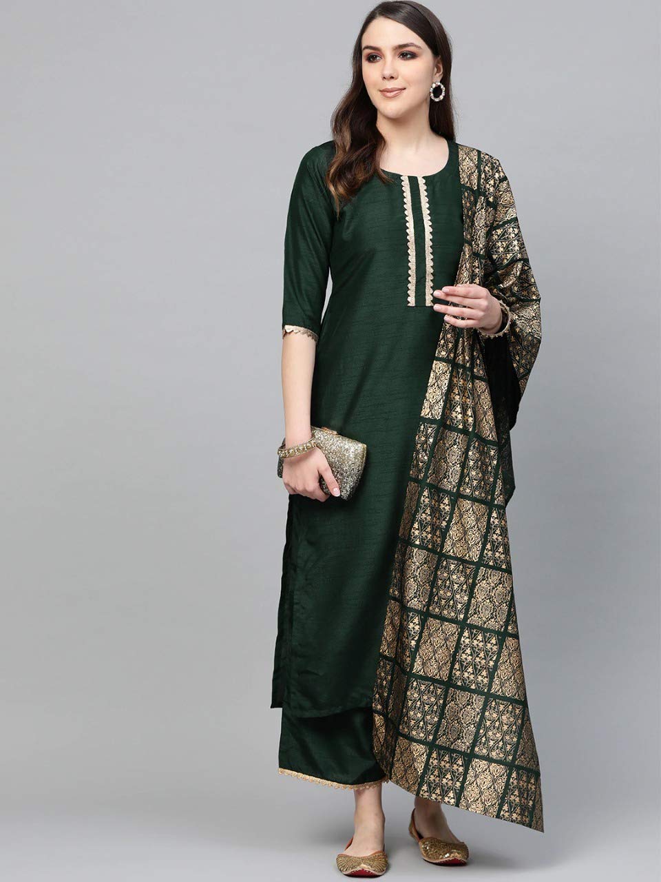 GoSriKi Women's Cotton Regular Kurta and Palazzos & Dupatta