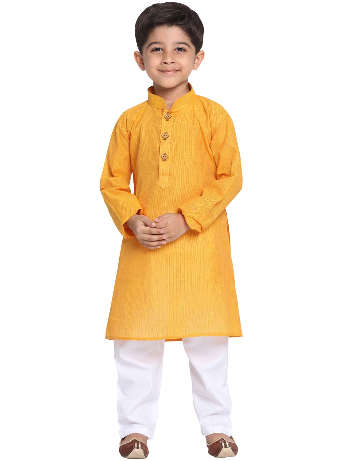 Jbn Creation Boys Pure Cotton Yellow And White Kurta Pyjama Set - Ethnic Elegance For Festivals | Comfortable Traditional Pure S