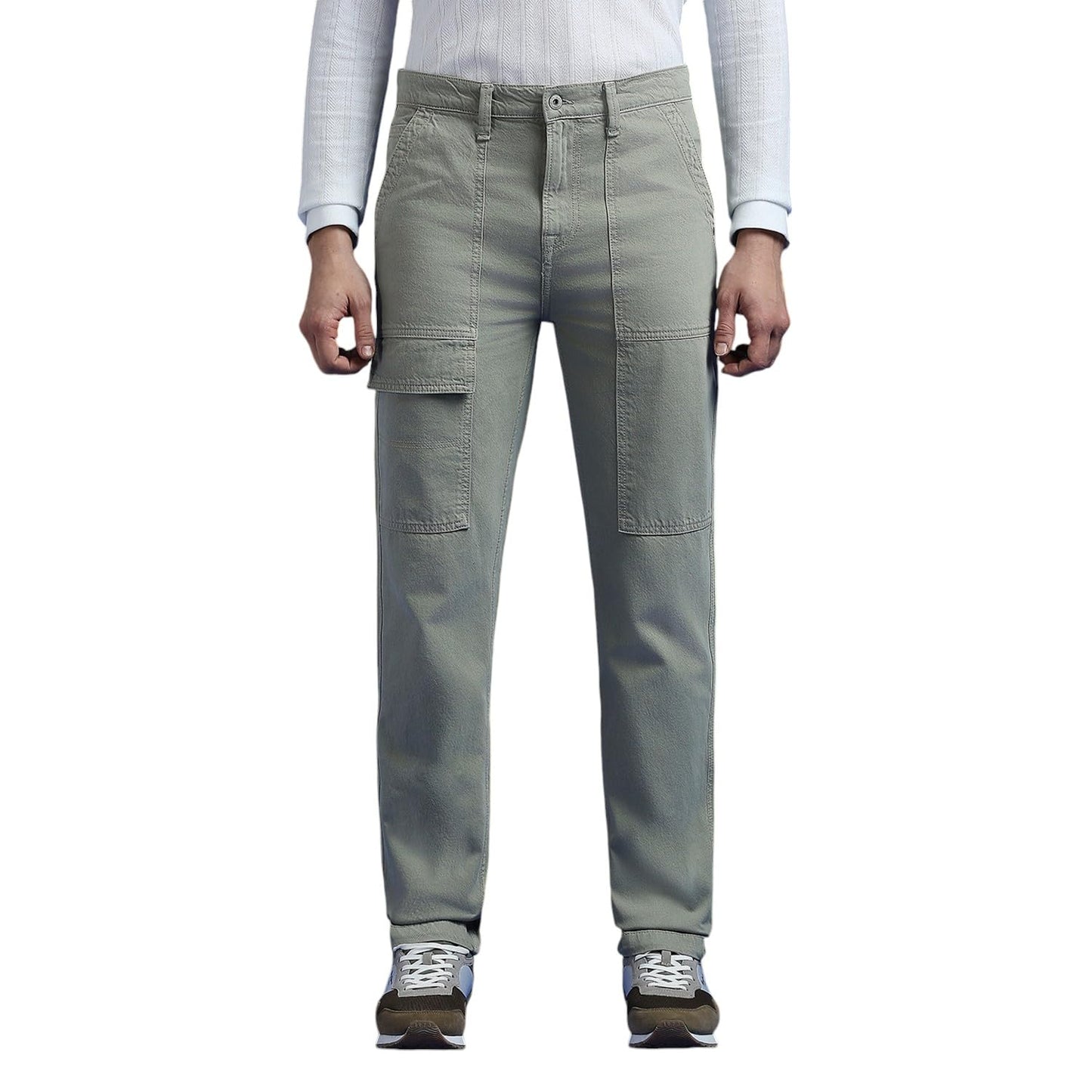 Olive Mid Rise Tapered Cargo Jeans