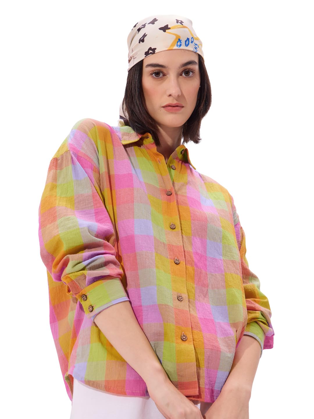 The Souled Store Tex Mex Women and Girls Long Sleeves Collared Neck Button Front Multicolor Checkered Cotton Boyfriend Shirts