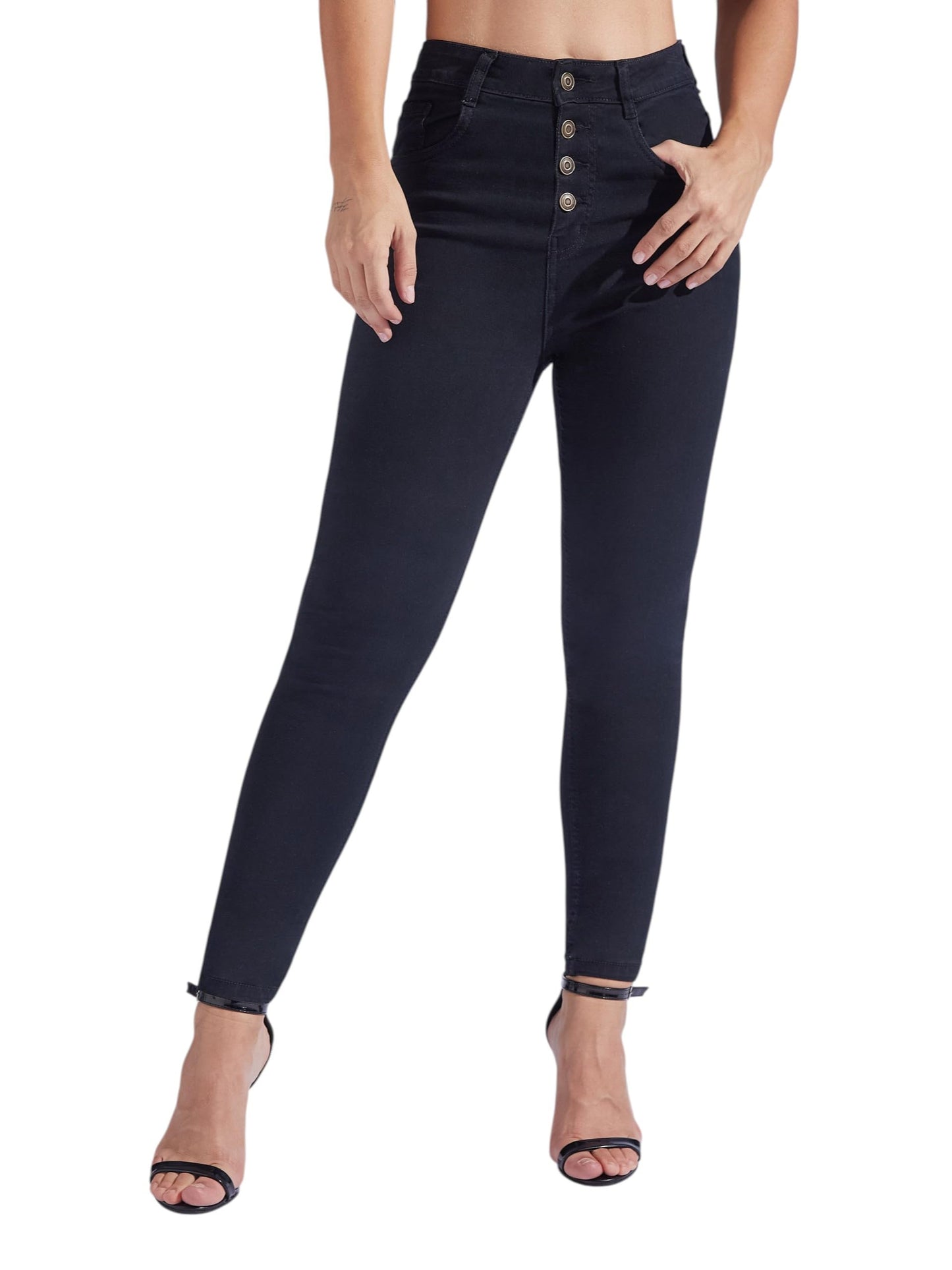 Miss Chase Womens Skinny Fit High Rise Regular Stretchable Denim Jeans (MCSS25DEN70-67-62-34, Black, 34)