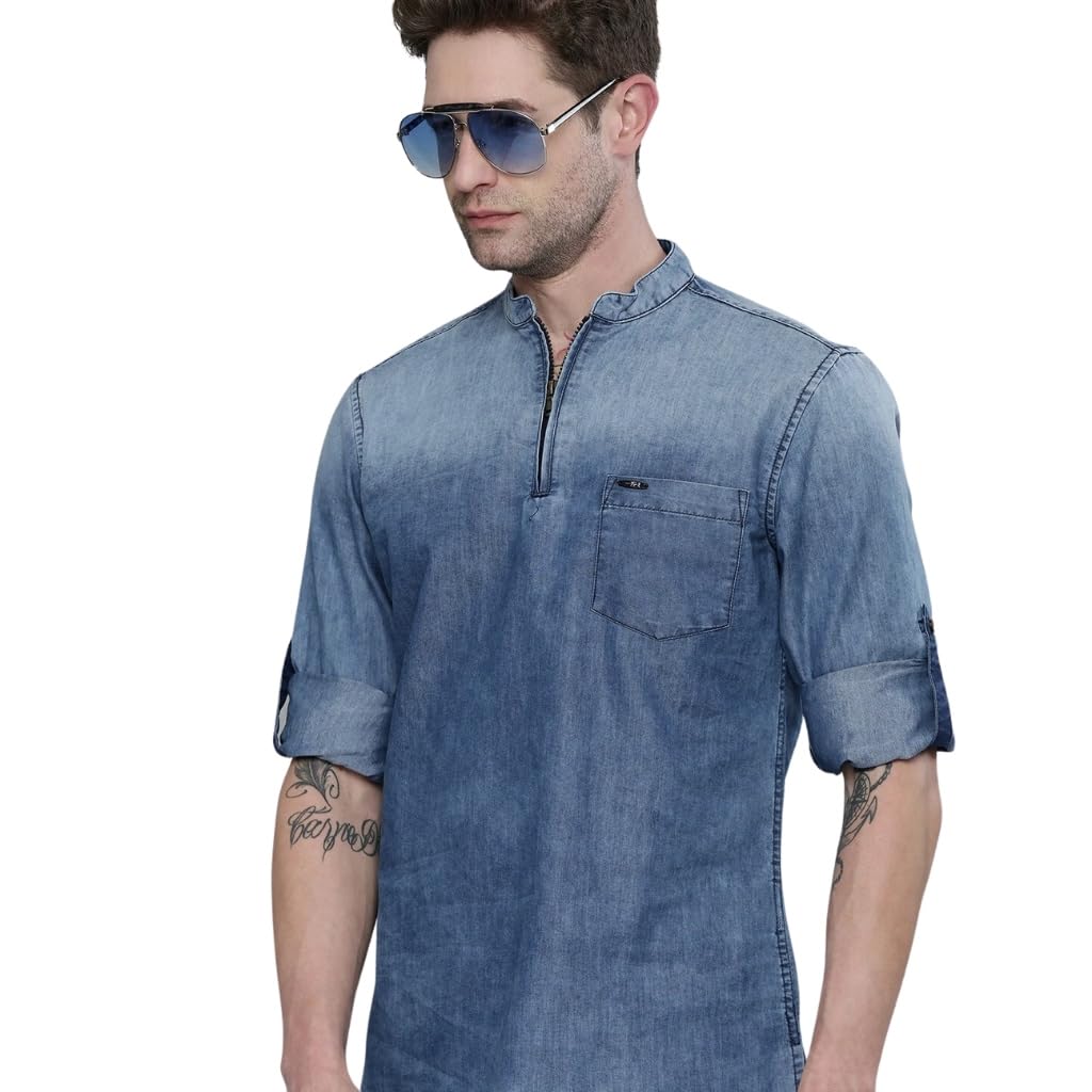 The Indian Garage Co MenS Polycotton Slim Fit Kurta (0321-Dnmsk01L29-01_Blue_Xl)