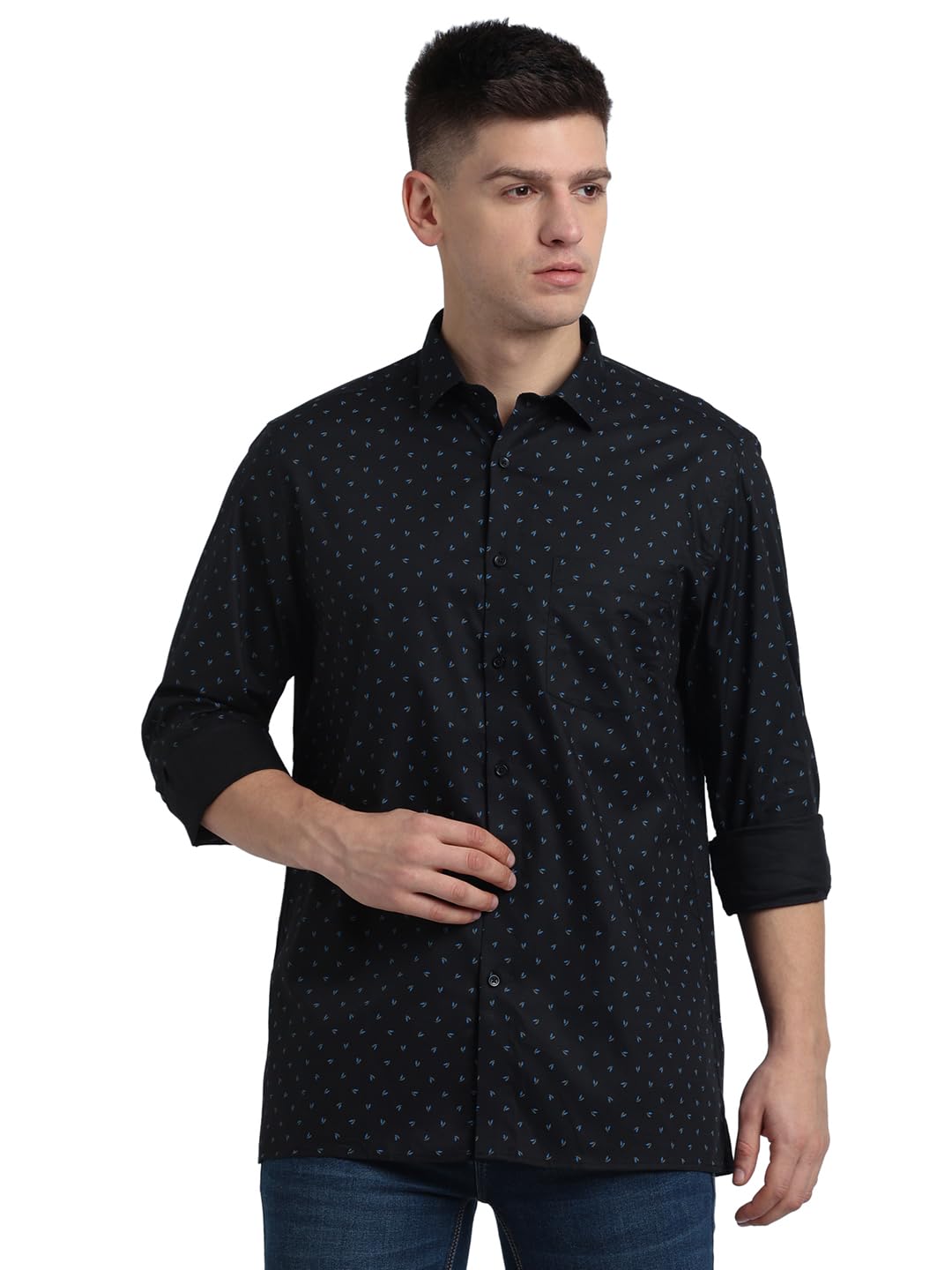 Turtle Men 100% Cotton Black Printed Regular Fit Formal Shirt