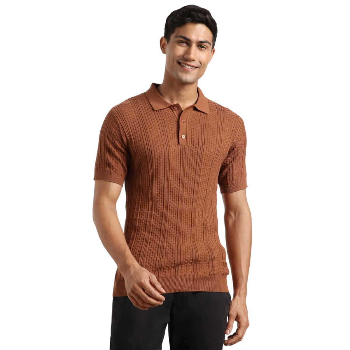 Nobero MenS Self Design Regular Fit Polo Shirt (1M-Twpo-R0015_Nutshell