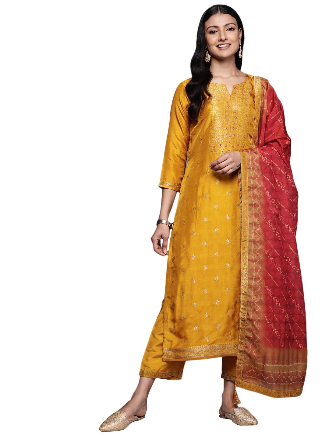 Libas WomenS Silk Blend Kurta Sets (38065O_Mustard