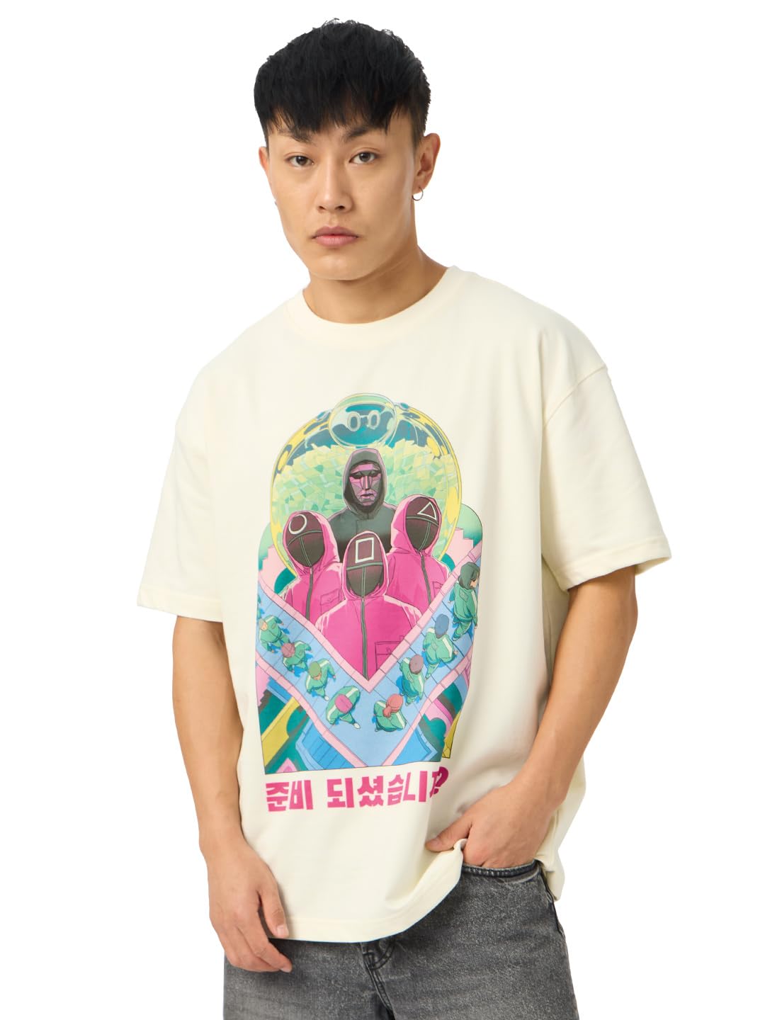 The Souled Store Official Squid Game : Survival Mens and Boys Oversize Fit Half Sleeves Cotton T-Shirt