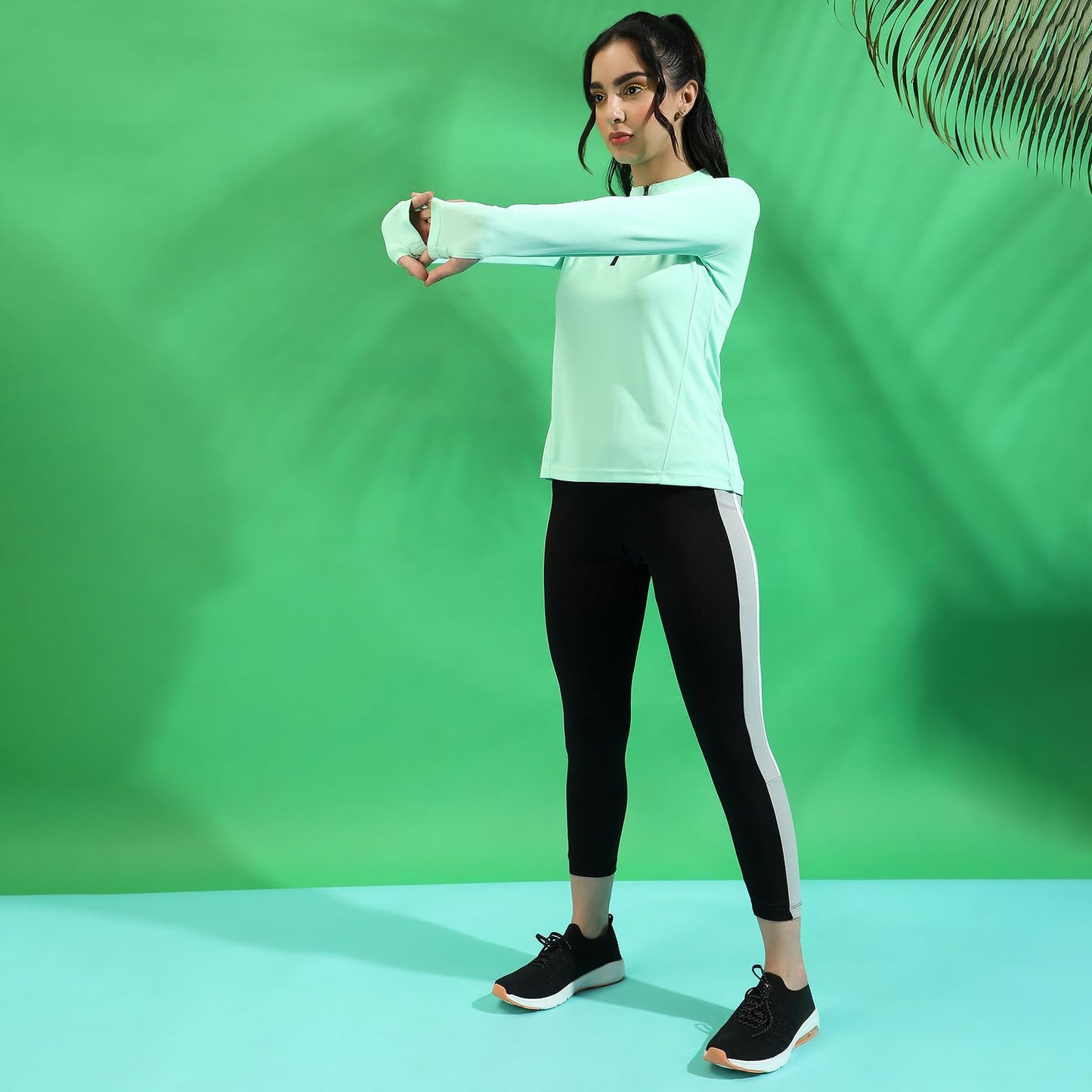 Campus Sutra Womens Solid Mint Green Dri-Fit Long Sleeve Regular Fit Activewear T-Shirt for Casual Wear | Polyester Jersey T-Sh
